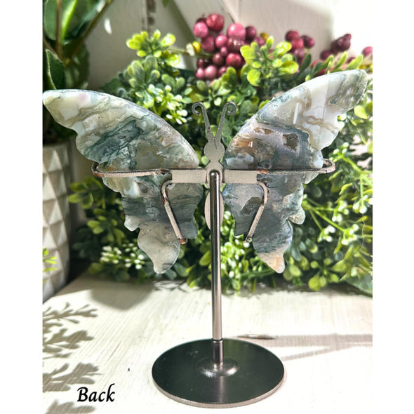 Moss Agate Crystal Butterly Wings