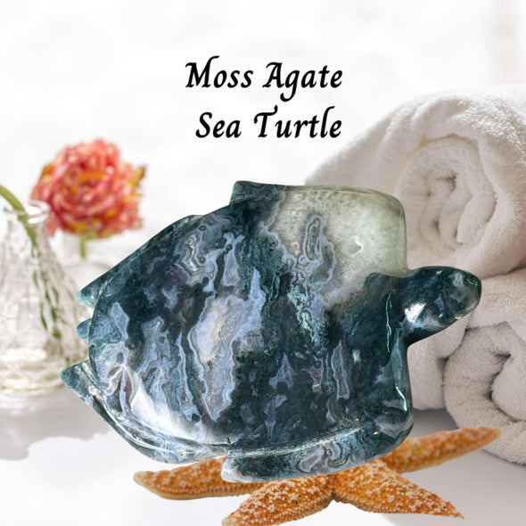 Natural Green Moss Agate Sea Turtle