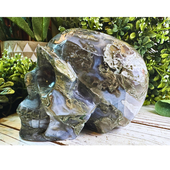 Green Moss Agate Large Crystal Skull