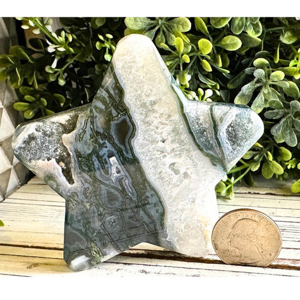 Druzy Green Moss Agate Crystal Shaped Star