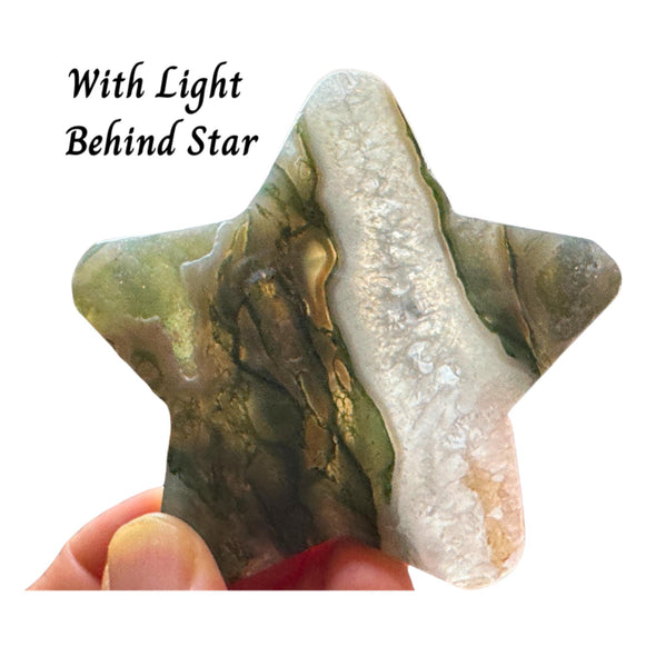 Druzy Green Moss Agate Crystal Shaped Star