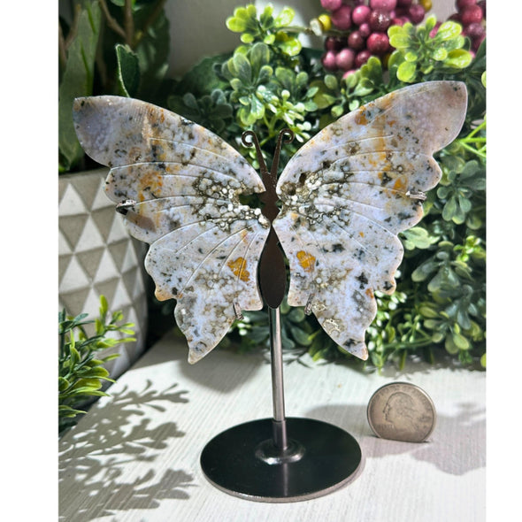 Orbicular Ocean Jasper Crystal Butterly Wings