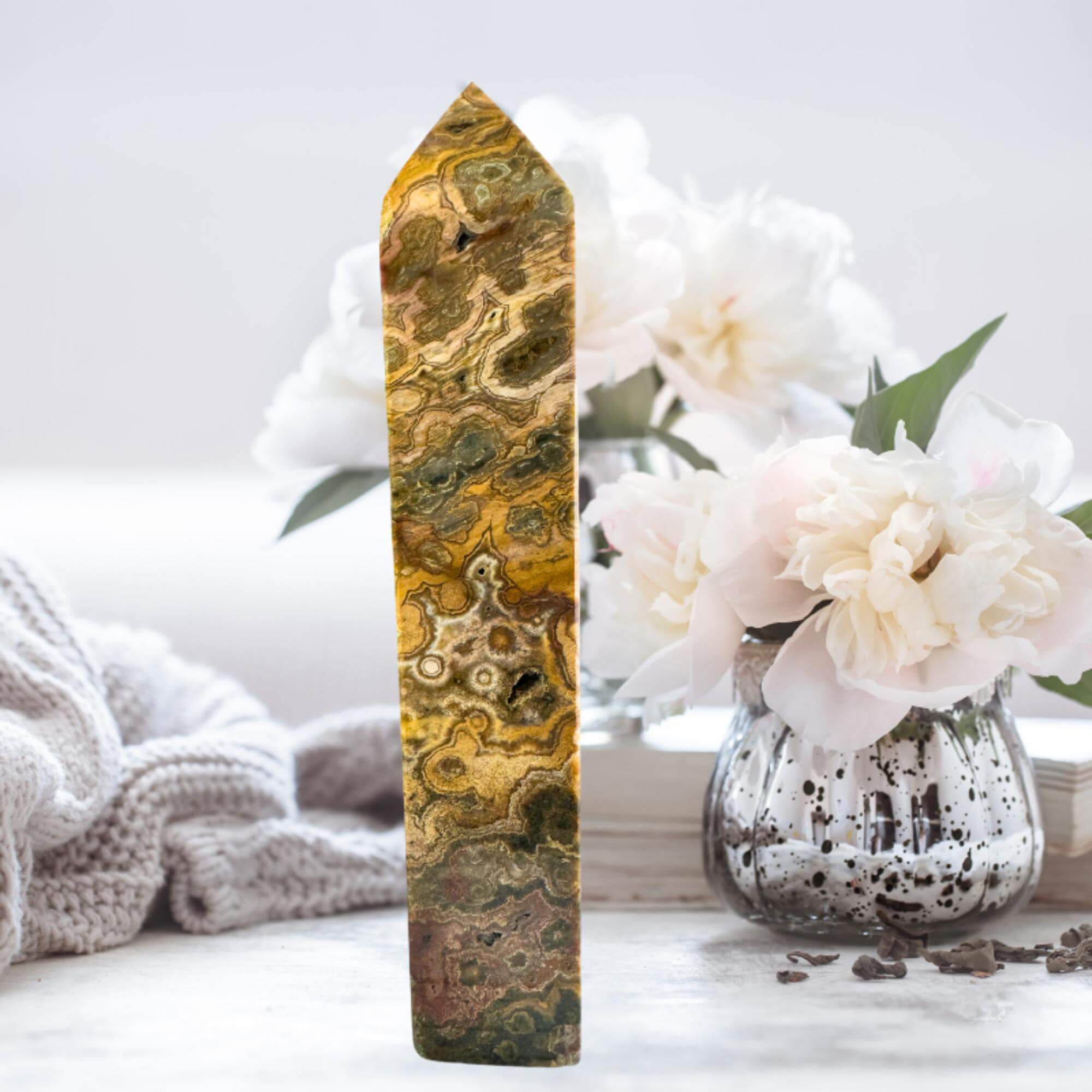 Orbicular Ocean Jasper Crystal Tower – Crystal Heart Journeys