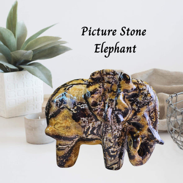 Picture Stone Jasper Elephant Carving