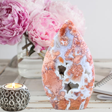 Natural Druzy Pink Agate Crystal Freeform