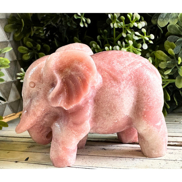 Natural Pink Opal Crystal Elephant Carving