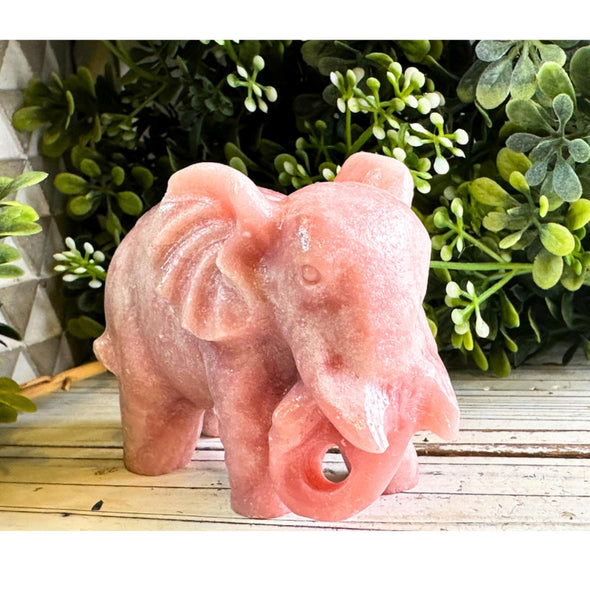 Natural Pink Opal Crystal Elephant Carving