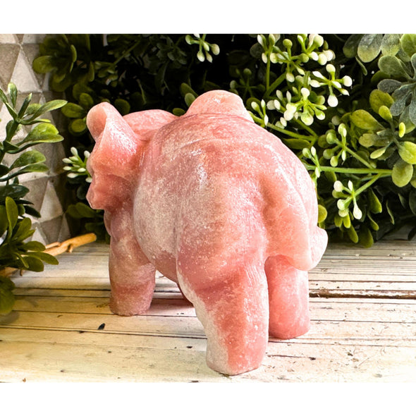 Natural Pink Opal Crystal Elephant Carving