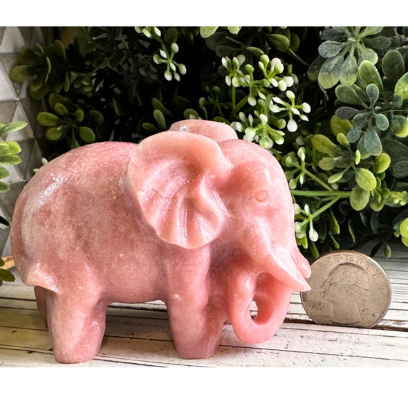 Natural Pink Opal Crystal Elephant Carving