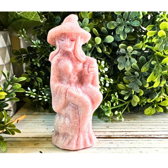 Natural Pink Opal Crystal Witch Carving