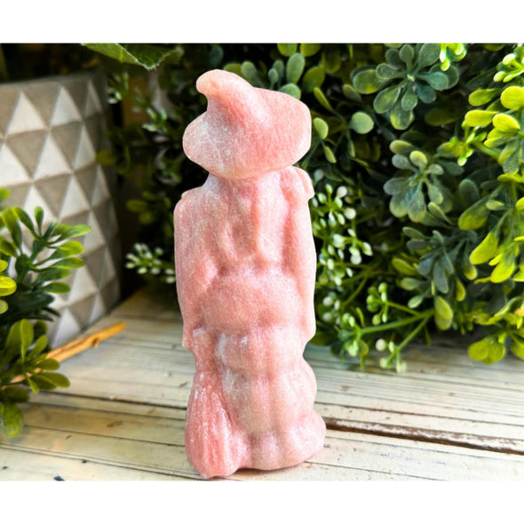 Natural Pink Opal Crystal Witch Carving