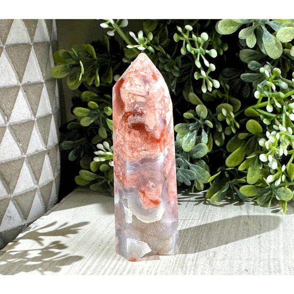 Natural Druzy Pink Agate Crystal Point