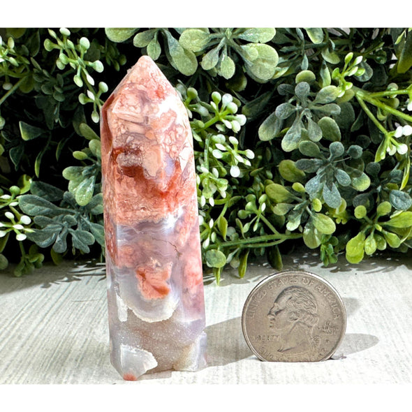 Natural Druzy Pink Agate Crystal Point