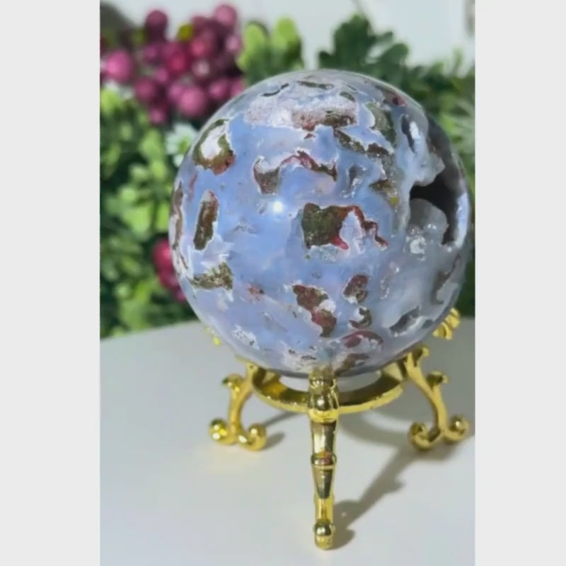 Natural Cosmic Jasper sphere with unique earthy patterns, polished gemstone for crystal collectors