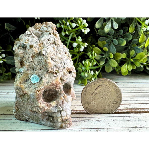 Raw Pyrite Specimen With Quartz Skull