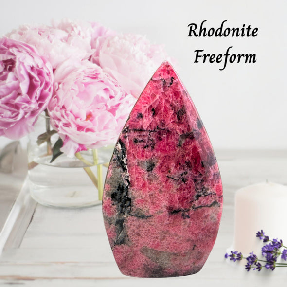Pink Rhodonite With Black Tourmaline Freeform