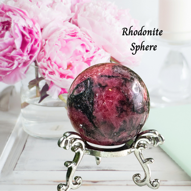 Pink Rhodonite With Black Tourmaline Sphere