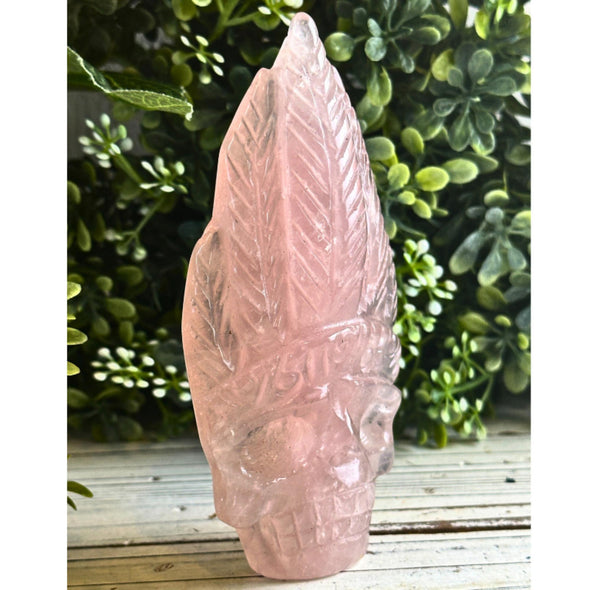 Rose Quartz Crystal Indian Skull