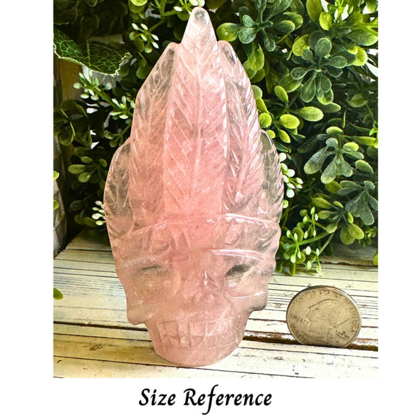 Rose Quartz Crystal Indian Skull