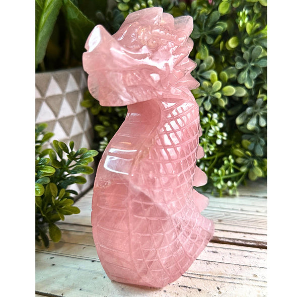 Rose Quartz Crystal Dragon Carving