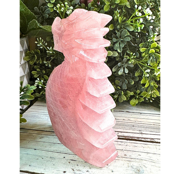 Rose Quartz Crystal Dragon Carving