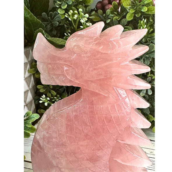 Rose Quartz Crystal Dragon Carving