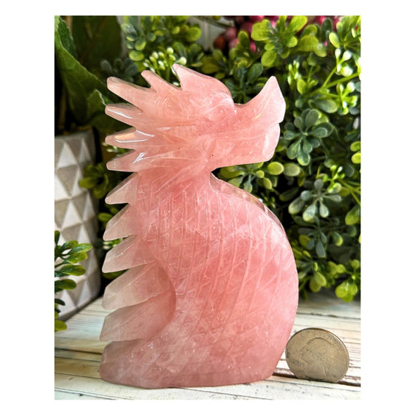 Rose Quartz Crystal Dragon Carving