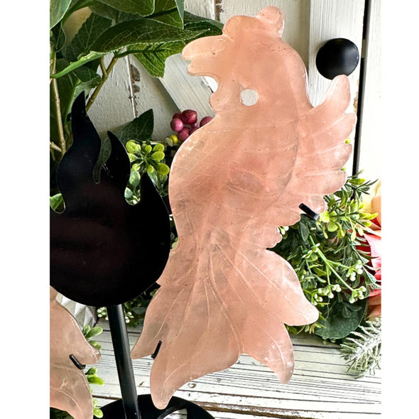 Rose Quartz Crystal Phoenix Bird Carving