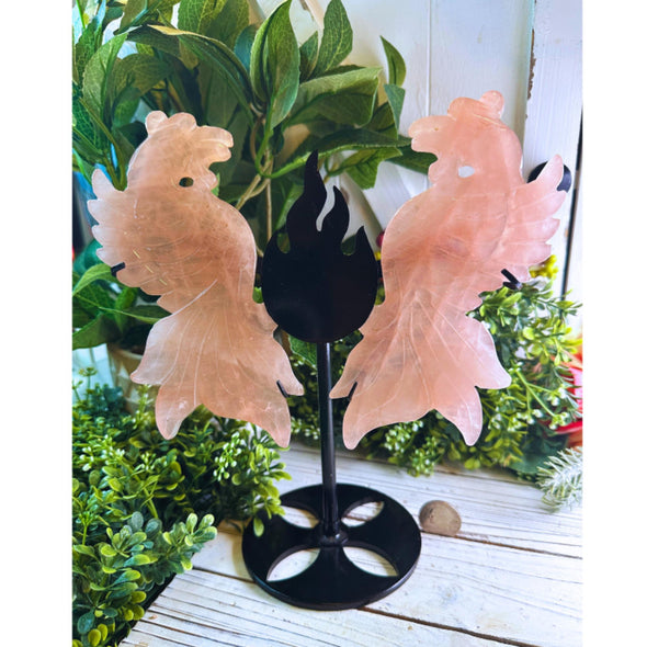 Rose Quartz Crystal Phoenix Bird Carving