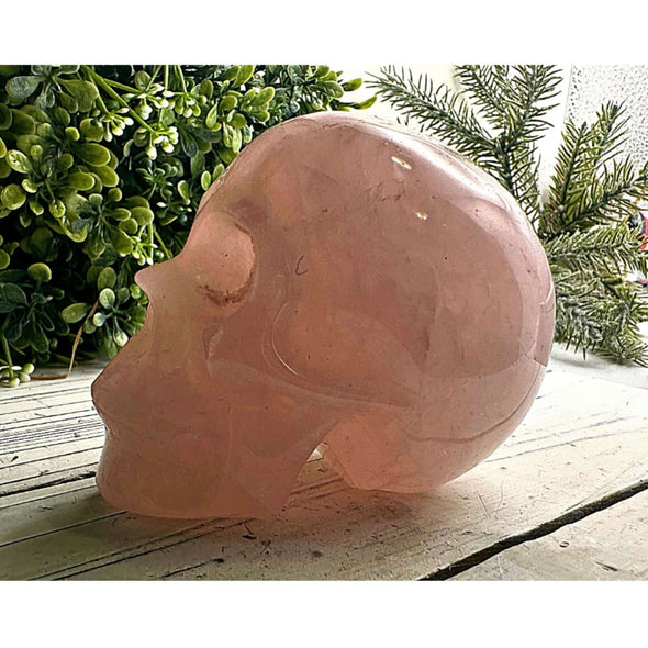 Natural Pink Rose Quartz Skull Carving