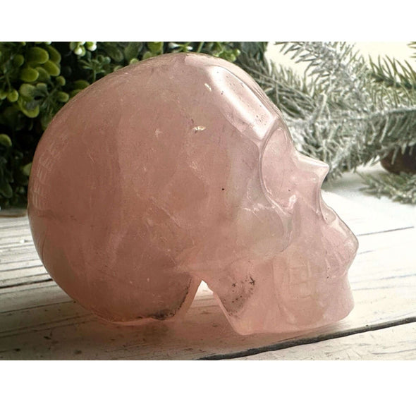 Natural Pink Rose Quartz Skull Carving