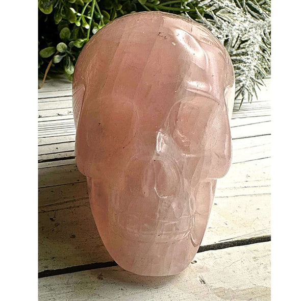 Natural Pink Rose Quartz Skull Carving