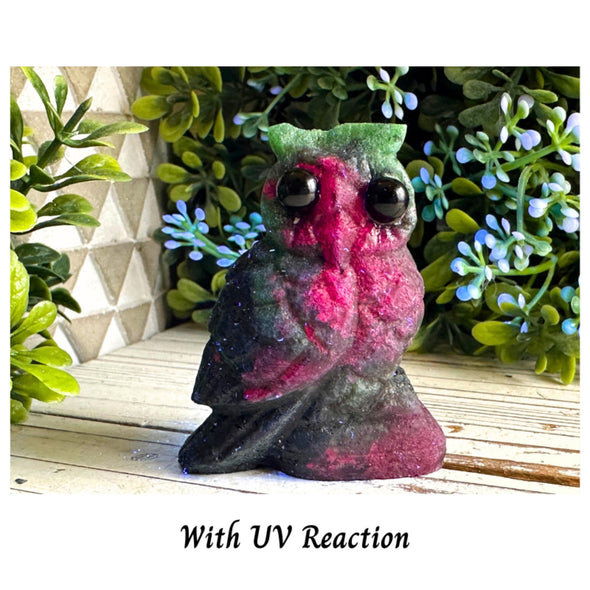 Ruby Zoisite Crystal Owl Carving