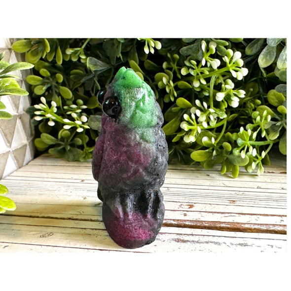 Ruby Zoisite Crystal Owl Carving