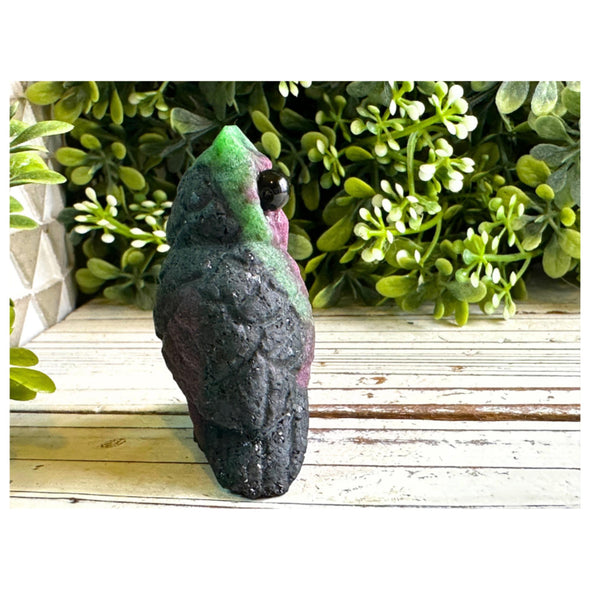 Ruby Zoisite Crystal Owl Carving