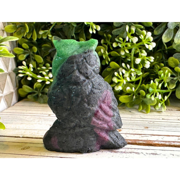 Ruby Zoisite Crystal Owl Carving