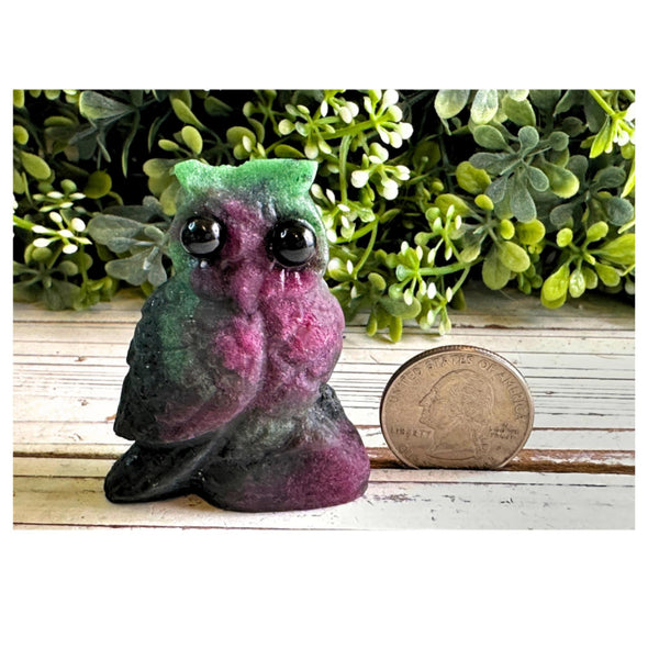 Ruby Zoisite Crystal Owl Carving