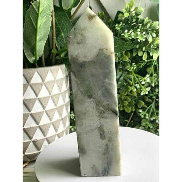 Serpentine Green Jade Crystal Tower