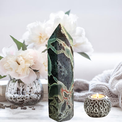 Green Serpentine Crystal Obelisk