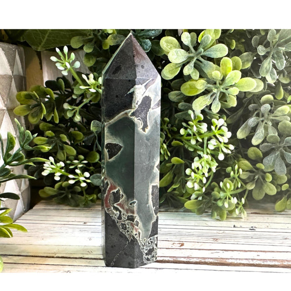 Green Serpentine Crystal Obelisk