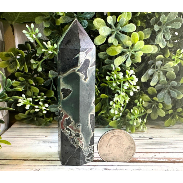 Green Serpentine Crystal Obelisk