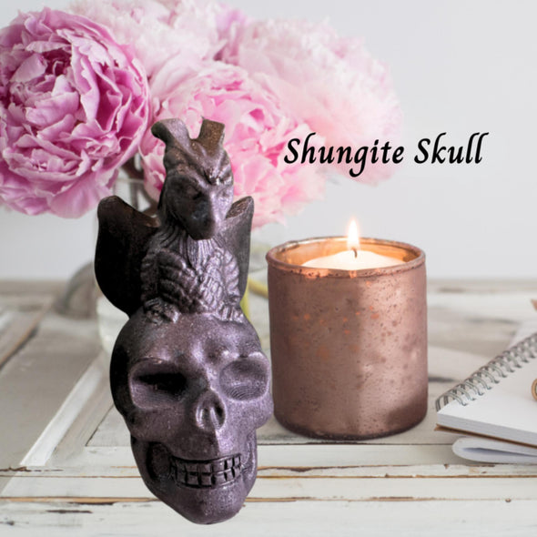 Shungite Skull And Dragon Carving