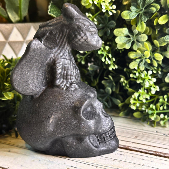 Shungite Skull And Dragon Carving