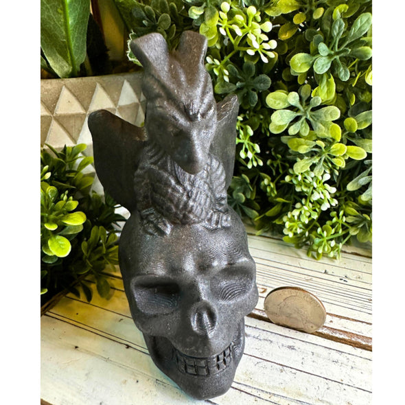 Shungite Skull And Dragon Carving