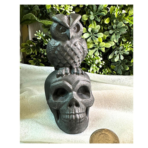 Shungite Stone Skull And Owl Carving