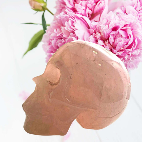 Natural Pink Rose Quartz Skull Carving