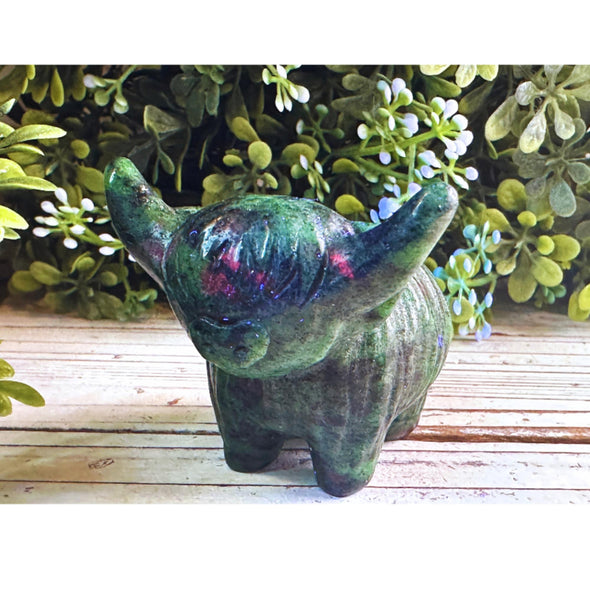 Handmade Ruby Zoisite Hyland Cow Figurine