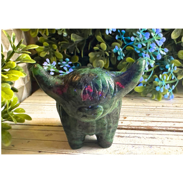 Handmade Ruby Zoisite Hyland Cow Figurine