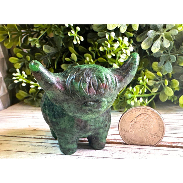 Handmade Ruby Zoisite Hyland Cow Figurine